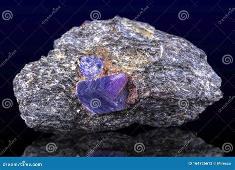 Macro Mineral Raw Uncut Blue Sapphire Crystal Stock Image Image Of