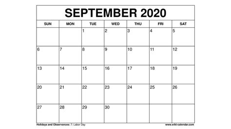 Free Printable September 2020 Calendar Monday Start Literacy Basics