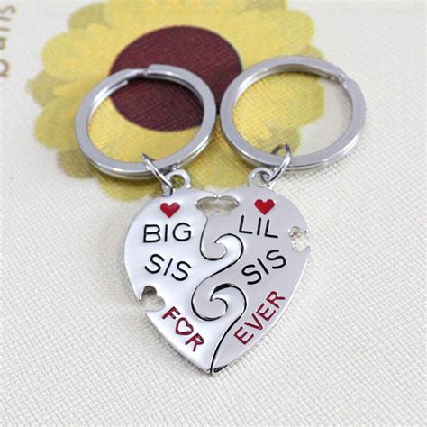 Wholesale Big Sis Lil Sis Forever Big Little Sister Best Friend Friendship Heart Keychain T