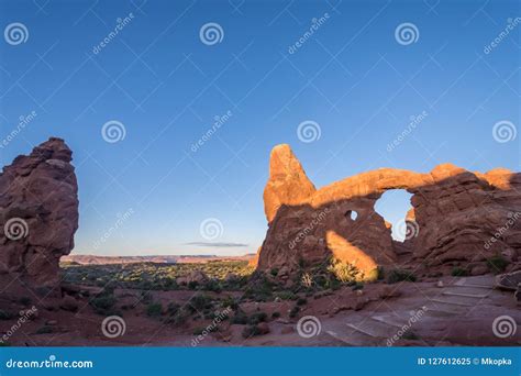 Sunrise At Turret Arch In Arches National Park In Utah Along The