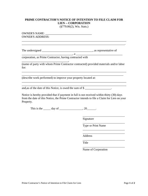 Contractor Notice Lien Form Fill Out And Sign Printable Pdf Template