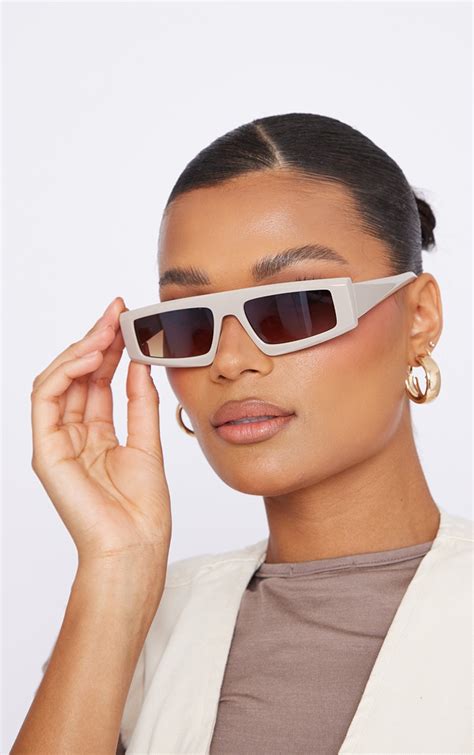 Beige Flat Top Ultra Slim Visor Sunglasses Prettylittlething