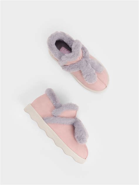 Blush Girls Fur Trim Boots Charles And Keith Uk