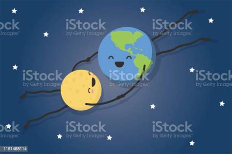 Funny Illustration Of The Moon Revolves Around The Earth Stock