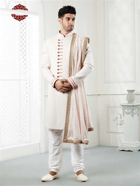 Off White With Peach Combination Indo Western Sherwani For Men Indo