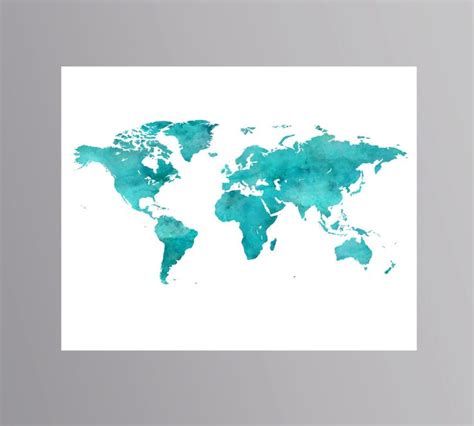 A Blue Watercolor World Map On White Paper