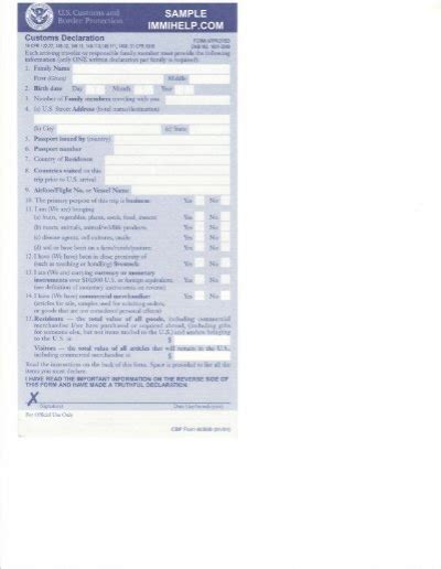 Sample Us Customs Declaration Form 6059b Immihelp