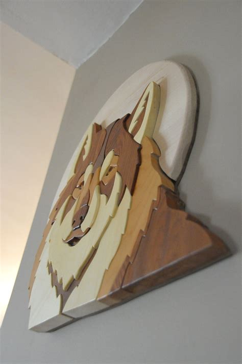 Handmade Wooden Wolf Intarsia Piece Woodland Animals Wall