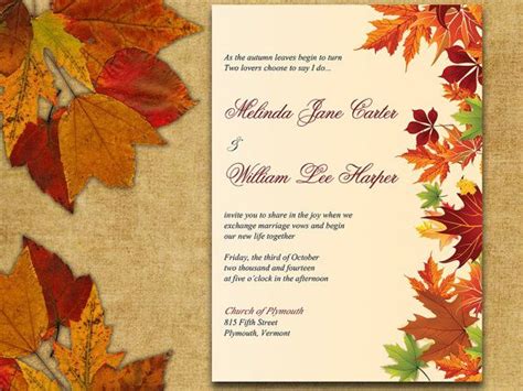 Diy Wedding Invitation Template Autumn Leaves Rustic