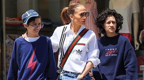 jennifer lopez and emme wear jeans for lunch with max in beverly hills hollywood life