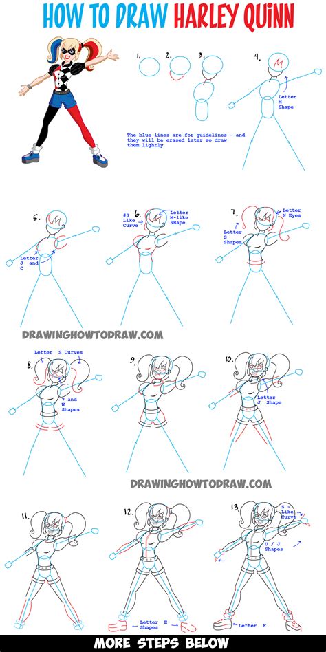 How To Draw Harley Quinn From Dc Suicide Squad Easy Step By Step