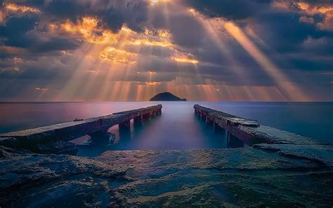 1055488 Sunlight Landscape Sunset Sea Rock Nature Reflection