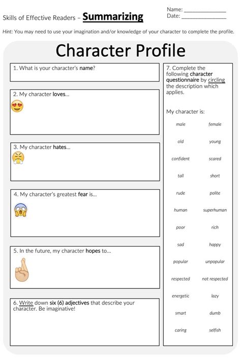 Character Profile Template Character Sheet Template Character