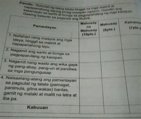 Rubrik Sa Pagsulat Ng Talata Answer Pagsulatizen Porn Sex Picture