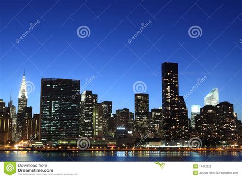 New York City Skyline At Night Lights Stock Photo Image
