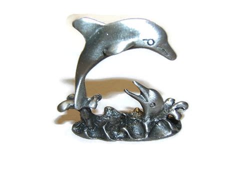 Miniature Dolphin Figurine Two Dolphins Pewter Tropical Sea Etsy