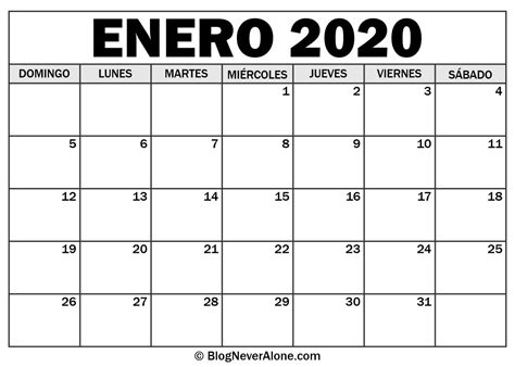Calendario Enero 2020 Para Imprimir Calendarios 2020 Para Imprimir