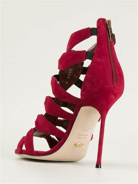 Sergio Rossi Embellished High Heel Sandals In Red Lyst