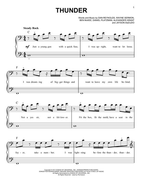Free piano sheet music > i artists > imagine dragons imagine dragon free piano sheet music resource on the web: Thunder Sheet Music | Imagine Dragons | Easy Piano