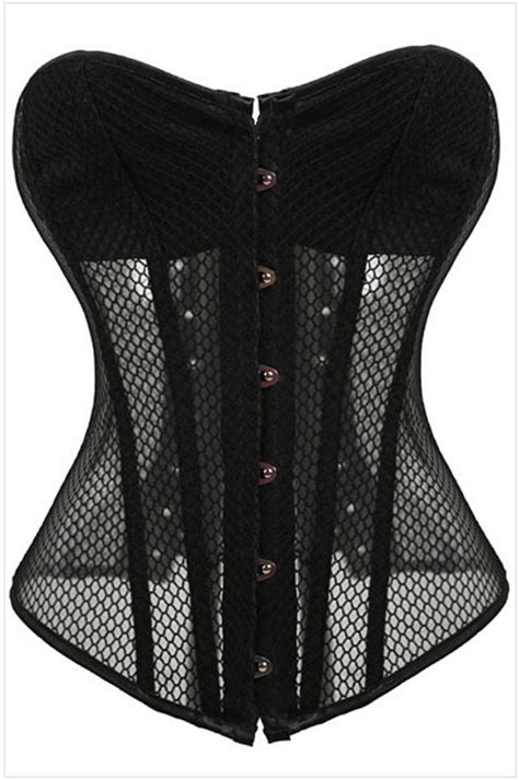 Black Sheer Mesh Corset Plus Size Sexy Push Up Corset Vintage Gothic Lingerie Erotic Lace