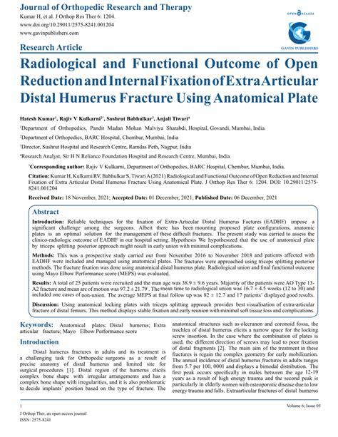 PDF Radiological And Functional Outcome Of Open Reduction And Internal Fixation Of Extra