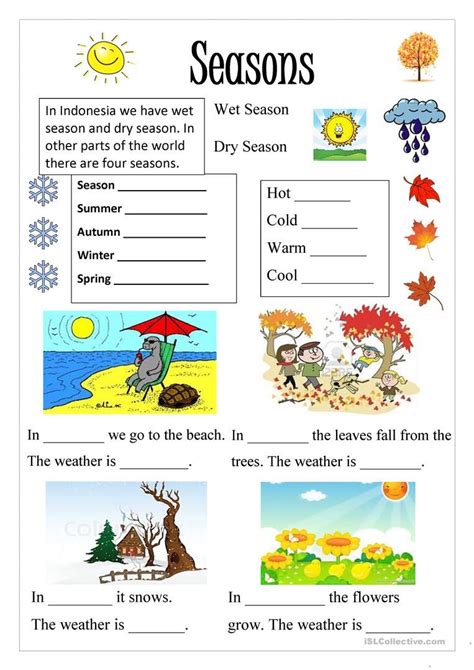 English Worksheet Weather Seasons Englishjulb