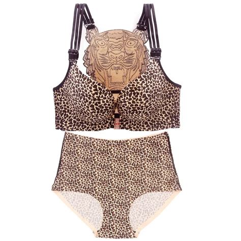Sexy Leopard Tiger Underwear Women Set Front Closure Push Up Bra Set