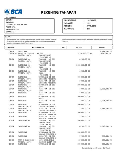 Print Out Rekening Koran Bca