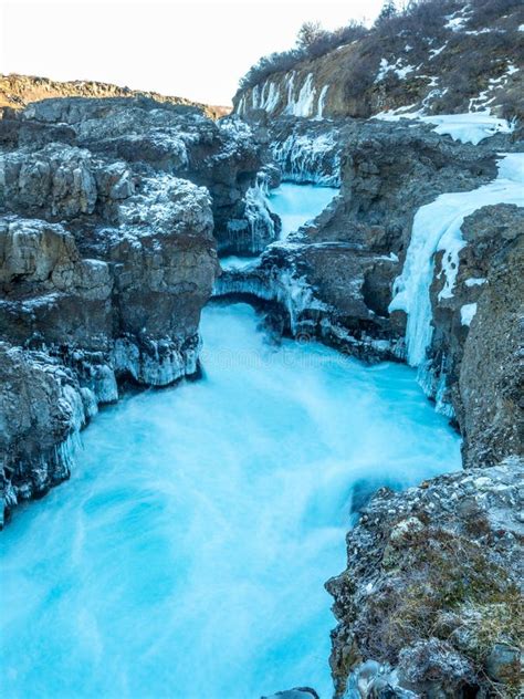 Barnafoss Waterfall In Winter Season Iceland Stock Image Image Of