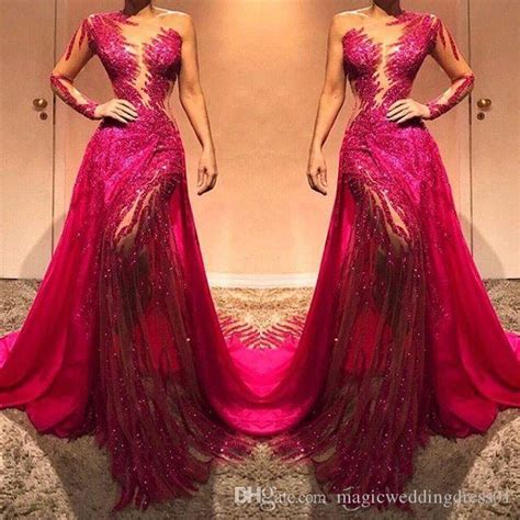 Glitter Fuchsia Sequin Prom Dresses One Shoulder Mermaid Sparkly Long Sleeves Formal Evening