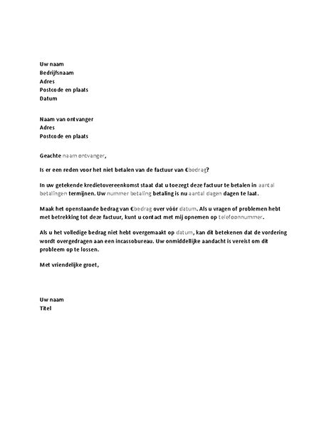 Brief Met Verzoek Om Betaling Van Achterstallige Factuur
