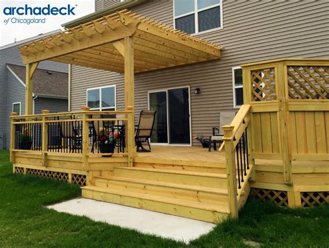 Wood Deck With Pergola By Chicago Suburb Deck Builder Archadeck Of Chicagoland Deck Designs