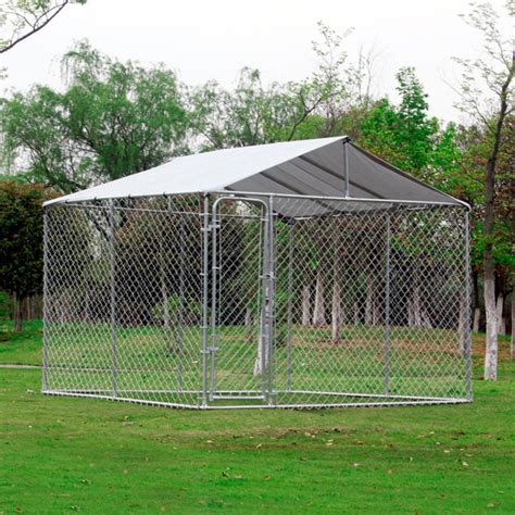Roof and cover also available. Pawhut Outdoor Covered Chain Link Box Dog Kennel | Dog ...