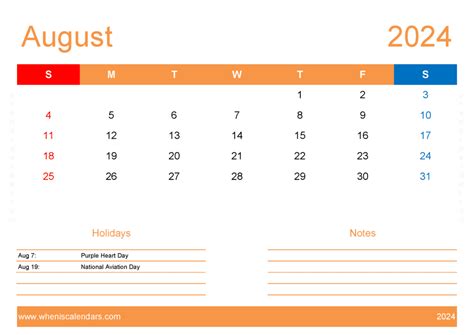 August 2024 Printable Calendar Vertical Monthly Calendar