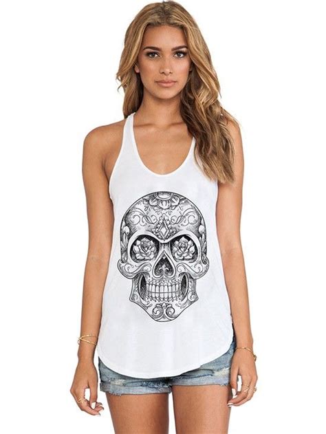 Womens Hand Drawn Skull Vintage Racerback Tank By Fifty5 Clothing