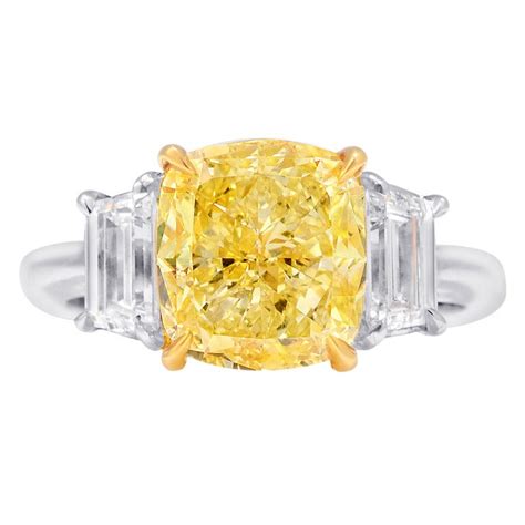 401 Carat Cushion Cut Fancy Intense Yellow Diamond Engagement Ring For
