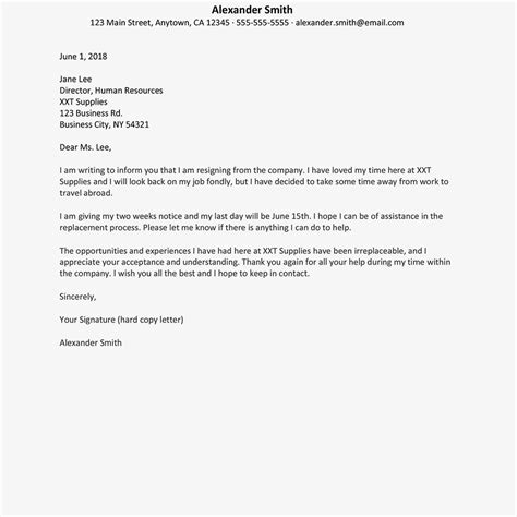 Resignation Letter For Travel Abroad Sample