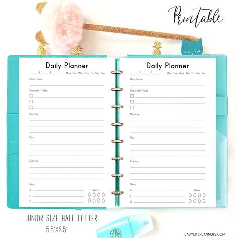 Daily Planner Pages A5 Half Letter Printable Planner Inserts Etsy