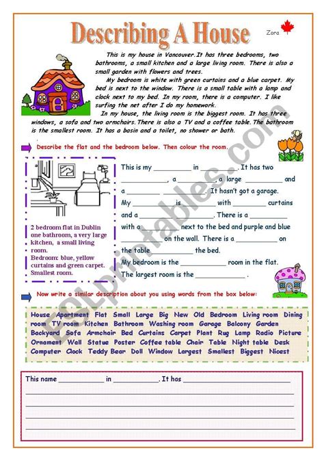 Describing A House Esl Worksheet By Zora