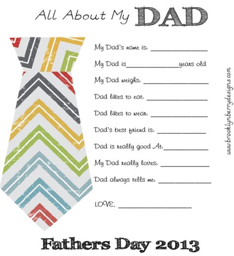 All About My Dad Free Printable Gifts For Fathers Day