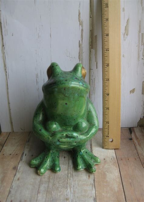 Vintage 50s Ceramic Frog Big Green Garden Frog Garden