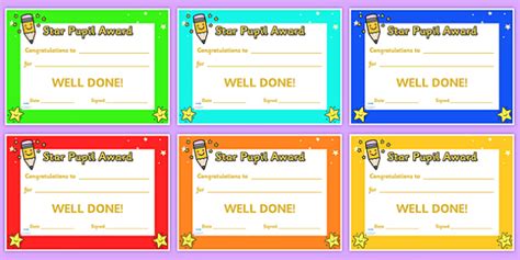 Free Star Pupil Award Certificates Teacher Made