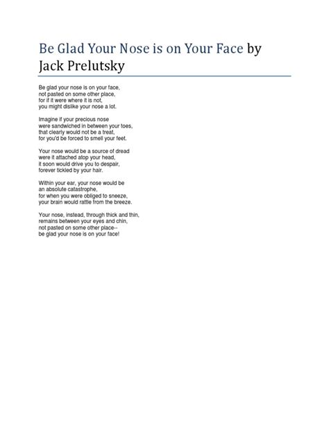 Be Glad Your Nose Is On Your Face By Jack Prelutsky Pdf