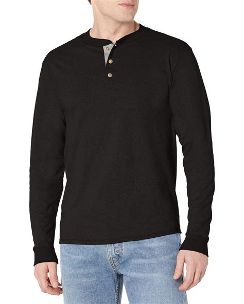 Hanes Cotton Long Sleeve Beefy Henley T Shirt In Blue For Men Save 36