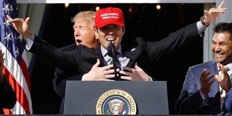 Trump Hugs Washington Nationals Kurt Suzuki Wearing Maga Hat During