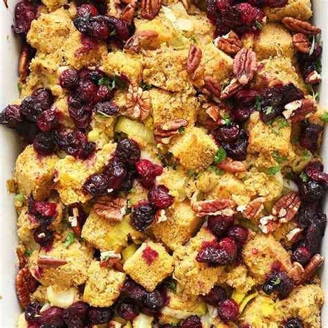 Cornbread Stuffing With Sauteed Onions Cranberries And Pecans By