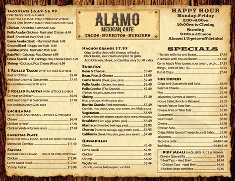 The Alamo Mexican Cafe Menus In San Diego California United States