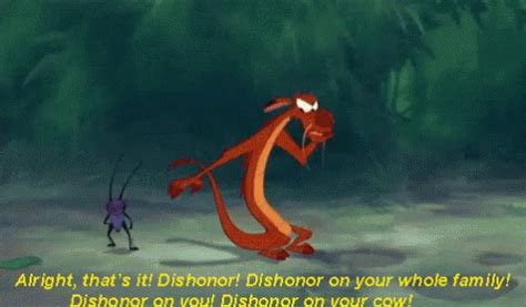 Dishonor on you, dishonor on your cow. Mulan Mushu GIF - Mulan Mushu Dishonor - Discover & Share GIFs