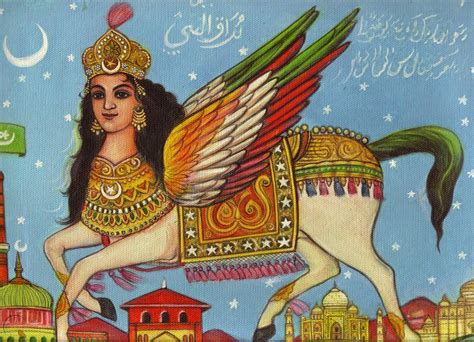 Al Buraq Painting Handmade Islamic Oil Canvas Prophet Muhammad Muslim Folk Art 1726627147