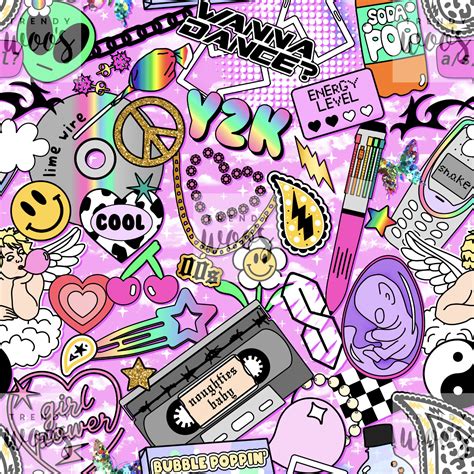 Y2k Aesthetic Retro 90s 00s Pink Girls Seamless Pattern Etsy Canada